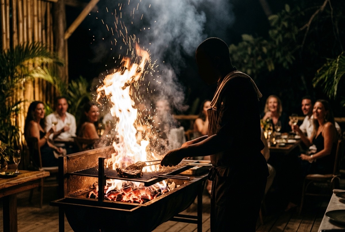 Live Fire Show — A theatrical experience where the chef works the fire and cuts before your guests.